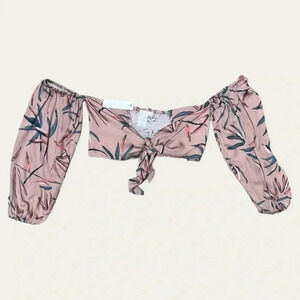 Olivaceous Women’s Tie Front Off The Shoulder Crop Top Rose Pink Size Medium
